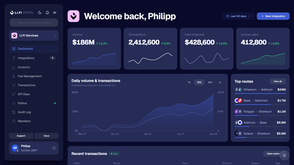 LI.FI Portal dashboard preview