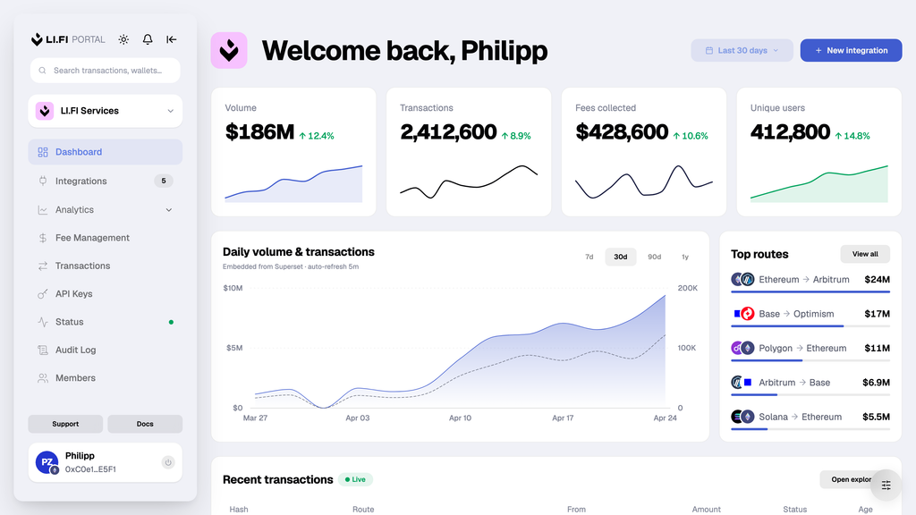 LI.FI Portal dashboard preview